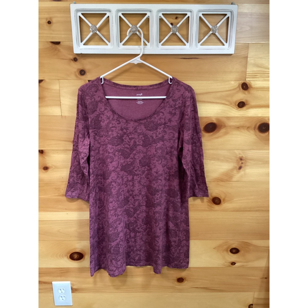 J. Jill Pure Jill Ballet Sleeve Tunic Berry Purple Paisley Cotton Modal Small